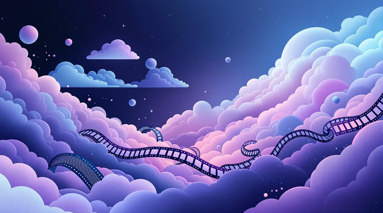 午夜影院 - 云端影院概念插画